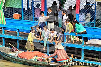 Shcool in Tonle Sap, floating village Editorial Stock Photo