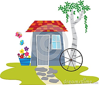 Shed With Butterflies Vector Illustration