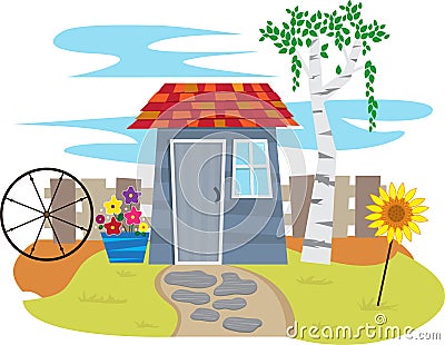 Shed With Fence Vector Illustration