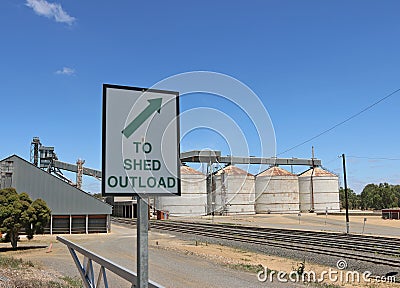 Shed Outload sign at a grain storage facility Stock Photo