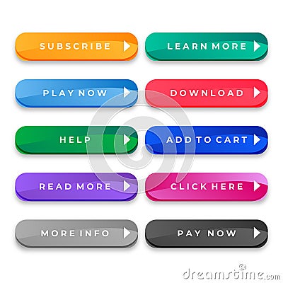 Colorful web buttons pack for different purposes Vector Illustration