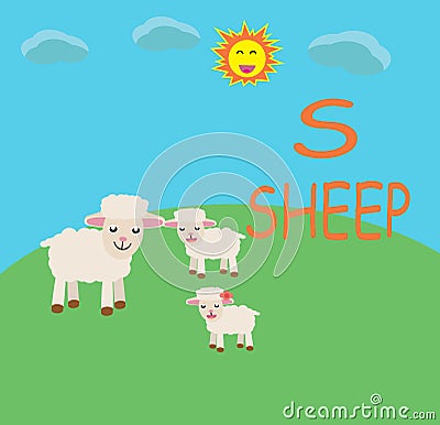 Sheep Alphabet fun cartoon Vector Illustration