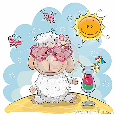 Sheep on the beach Vector Illustration