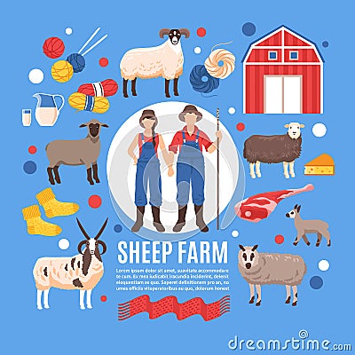 Sheep Breeding Farm Poster Vector Illustration