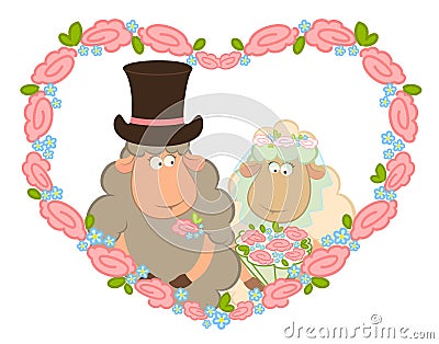 Sheep bridegroom and bride Vector Illustration