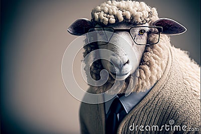 Sheep business portrait dressed as a manager or ceo in a formal office business suit with glasses and tie. Ai generated Stock Photo
