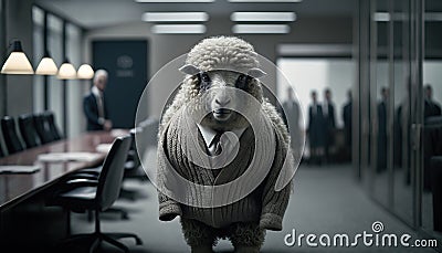 Sheep Business worker in the office. Metaphor. Stock Photo