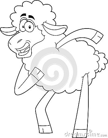 Outlined Funny Sheep Cartoon Character Dancing Vector Illustration