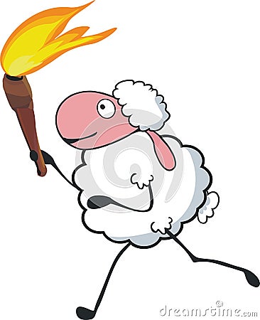 Sheep carrying torch Cartoon Illustration