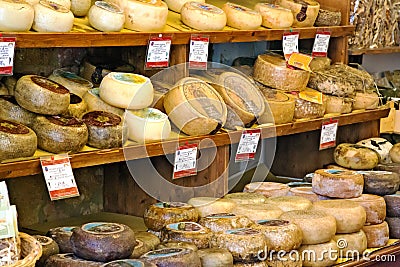 Sheep cheese on sale in Pienza, Tuscany Editorial Stock Photo