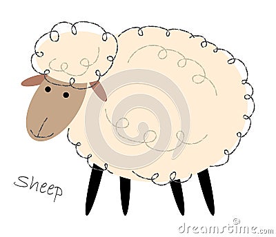 Sheep . Cute animals cartoon characters . Flat shape and line stroke design . Vector Illustration