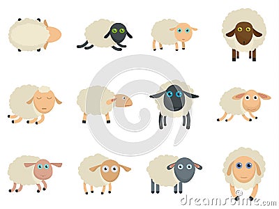 Sheep cute lamb farm iicons set vector isolated Vector Illustration