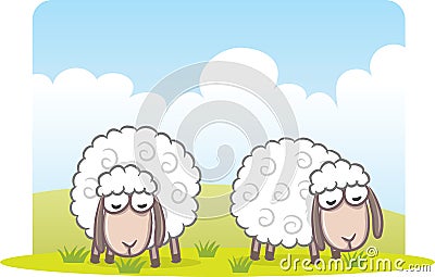 Sheep eating grass Vector Illustration