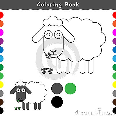 The sheep is eating grass, a coloring book Vector Illustration