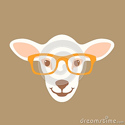 Sheep face head glasses vector illustration flat style front Vector Illustration