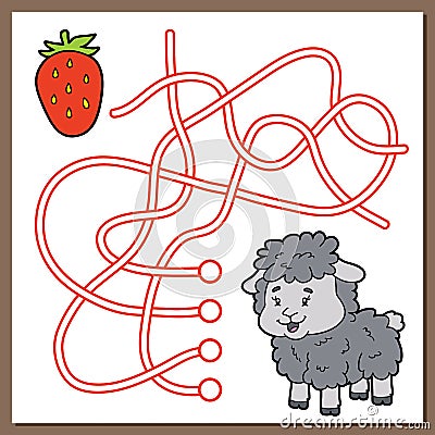 Sheep and strawberry maze game Vector Illustration