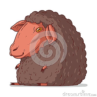 A Sheep, isolated vector illustration. Funny cartoon picture of a calm soft ewe sitting. A drawn lamb sticker Vector Illustration