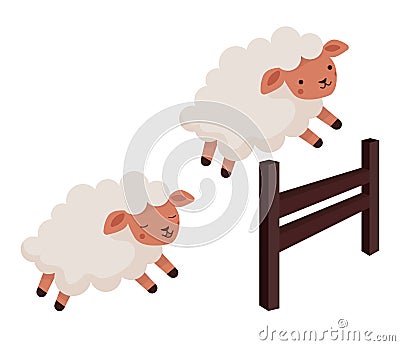 Sheep jump over the fence Vector Illustration