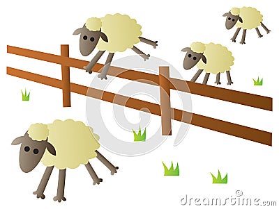 Sheep Jumping Fence Vector Illustration