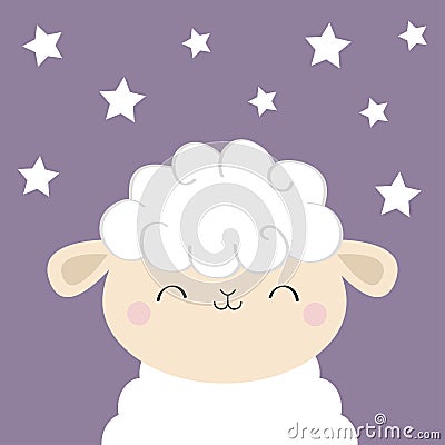 Sheep lamb sleeping face head icon. Cloud shape. Cute cartoon kawaii funny smiling baby character. Nursery decoration. Sweet Vector Illustration