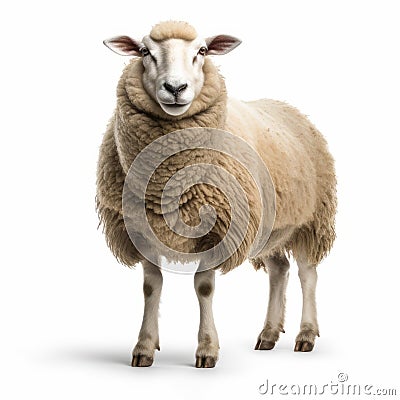 Distinctive Character Design: Sheep Standing In Front Of White Background Stock Photo