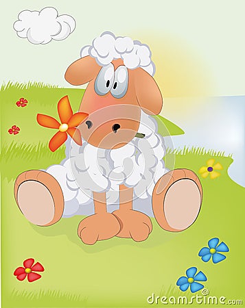Sheep on a meadow Vector Illustration