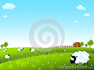 Sheep on meadow Vector Illustration