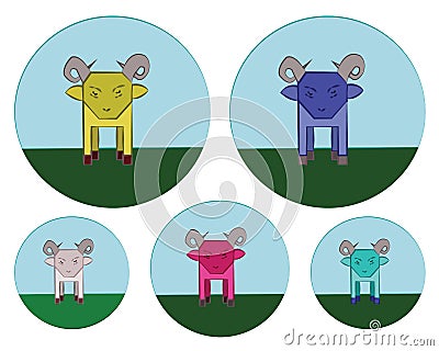 Sheep in Meadow Round Icons set Vector Illustration