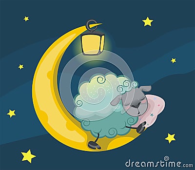 Sheep on the moon Vector Illustration