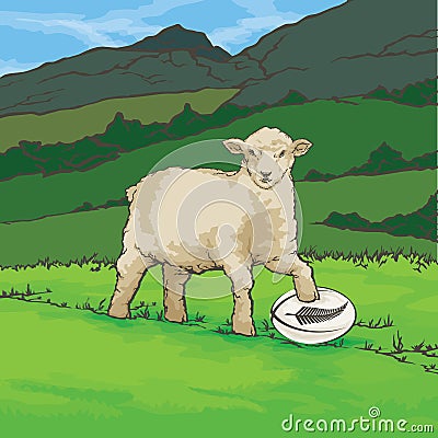 Sheep New Zealand Rugby Ball Vector Illustration