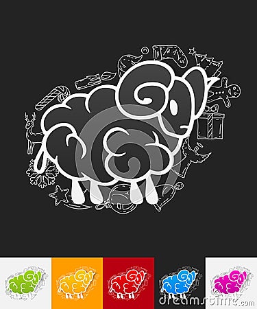 Sheep paper sticker with hand drawn elements Vector Illustration