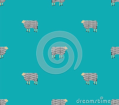 Sheep pixel art pattern seamless. ewe 8 bit background. pixelated Vector texture Stock Photo