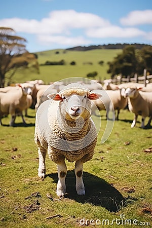 A sheep with a playful expression, seemingly inviting you to join in its joyful antics. Stock Photo