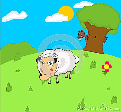 Sheep preyed upon the wolf Vector Illustration