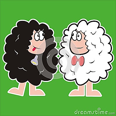 Sheep and ram, two humorous animals, white and black animals, eps. Vector Illustration