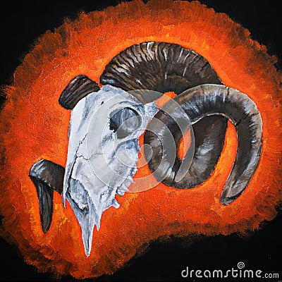 Sheep`s skull, the figure with acrylic paints. illustration with acrylic paints Cartoon Illustration