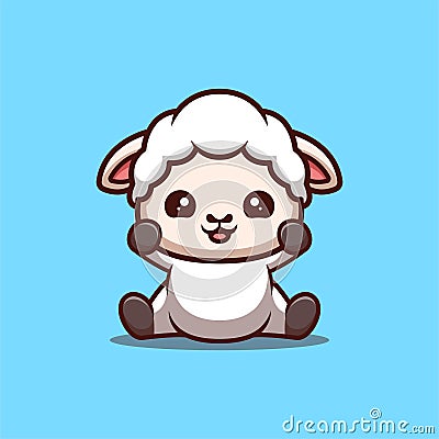 Sheep Sitting Excited Cute Creative Kawaii Cartoon Mascot Logo Stock Photo