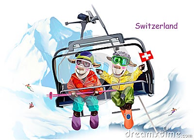 Sheep in the ski resort of Switzerland Stock Photo