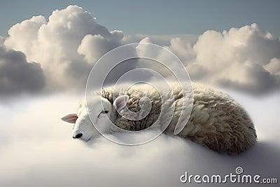 Sheep sleep cloud. Generate Ai Stock Photo