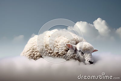 Sheep sleep cloud sky. Generate Ai Stock Photo