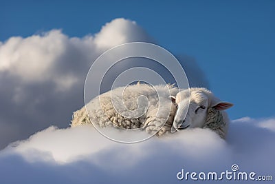 Sheep sleep cloud white. Generate Ai Stock Photo