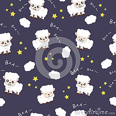 Sheep sleeping sweet dream background fabric animal cartoon collection background vector illustration using for kids Vector Illustration