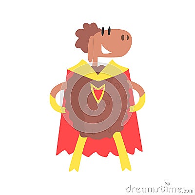 Sheep Smiling Animal Dressed As Superhero With A Cape Comic Masked Vigilante Geometric Character Vector Illustration
