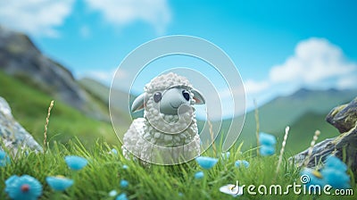 Cheviot Sheep In Rubber Material: Studio Ghibli Style With Tilt Shift Effect Stock Photo