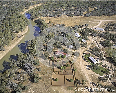 A Sheep station on the banks of the Darling river. Stock Photo