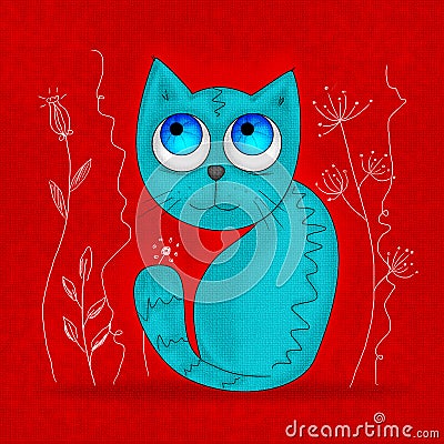 Sheepish little blue cat with big blue eyes Stock Photo