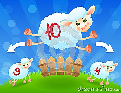 Sheeps Jump Over Fence. Vector Vector Illustration