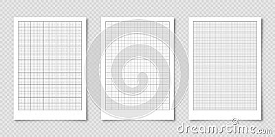 Sheet of graph paper with grid. Millimeter paper texture, geometric pattern. Gray lined blank for drawing, studying Vector Illustration