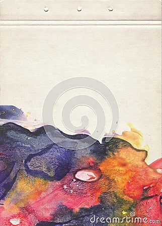 A sheet of notebook stained with multicolored watercolors. Artistic template for creative design. Stock Photo