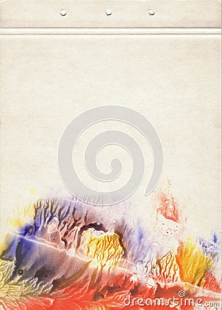 A sheet of notebook stained with multicolored watercolors. Artistic template for creative design. Stock Photo